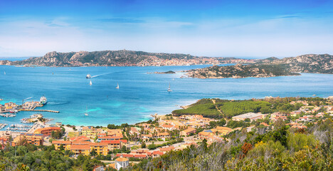 Fototapeta na wymiar Astonishing view on Palau port and Santo Stefano with La Maddalena islands