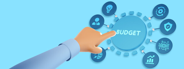 Budget planning business finance concept on virtual screen interface. Business, technology, internet and networking concept. 3d illustration