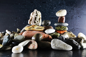 sea pebbles lined up in a pyramid