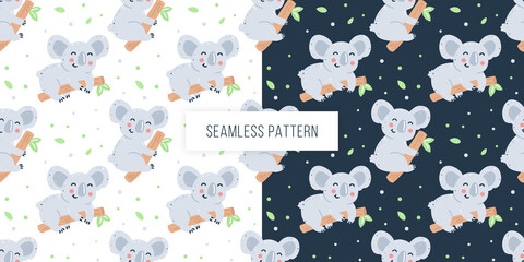 Childish seamless pattern with koalas.