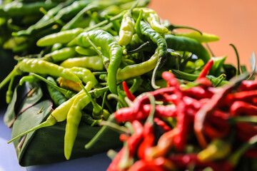 Fresh red green chillies for cooking.