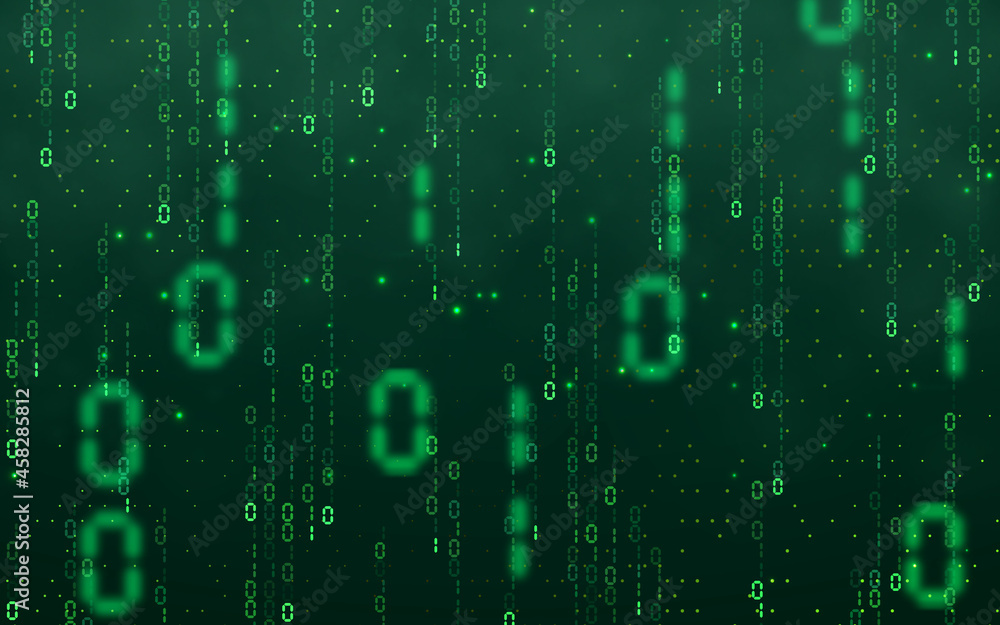 Poster green matrix digital background. falling numbers digital network technology. futuristic cyberspace. 