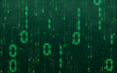 Green matrix digital background. Falling numbers digital network technology. Futuristic cyberspace. Vector illustration