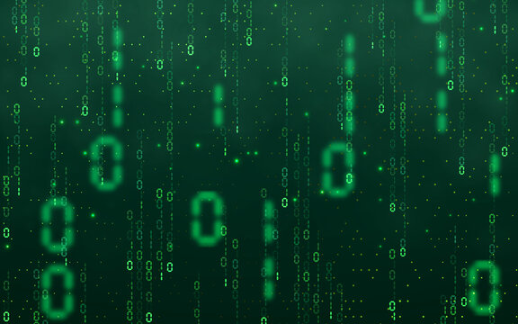 Green matrix digital background. Falling numbers digital network technology. Futuristic cyberspace. Vector illustration