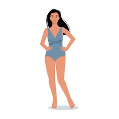 Modern woman in a bathing suit. Vector female character in flat style.