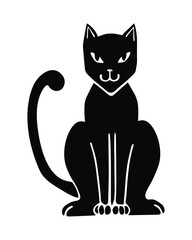 Doodle black cat. Vector illustration on isolated background.