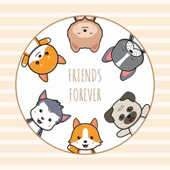 Cute dog friends forever card doodle cartoon illustration