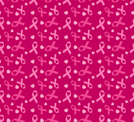 Breast cancer awareness month symbol emblem seamless pattern. vector.