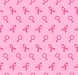 Breast cancer awareness month symbol emblem seamless pattern. vector.