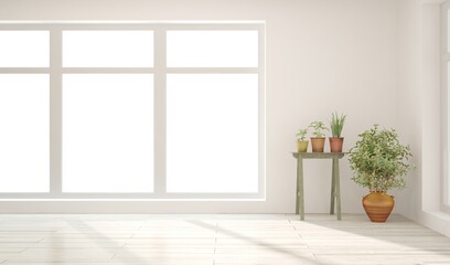 White empty room. Scandinavian interior design. 3D illustration