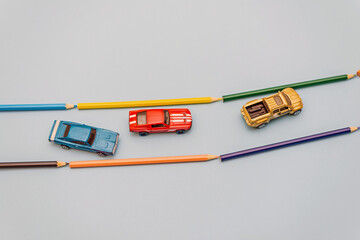 carrinho, bússola, azul, direção, infantil, lápis de cor