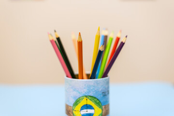 lapis de cor, apontador, colorir, azul, infantil, artes