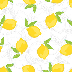 Seamless pattern with hand drawn lemons. Citrus fruits on a transparent background. Background for textiles, kitchen utensils and wrapping paper, background for site
