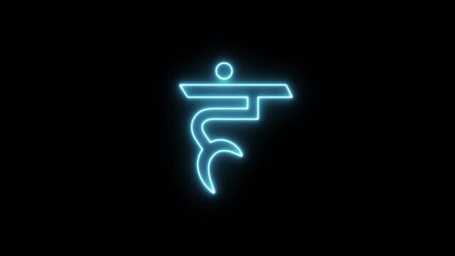 Speritual yoga chakra icon: vishudha. Meditation symbol neon flicker animation on a black background. Motion graphic video