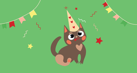 Illustration of birthday of brown cat