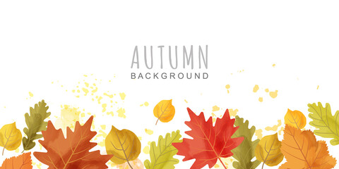 Autumn background with colorful watercolor leaves. Leaf fall. Vector illustration