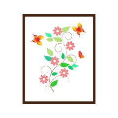 Sprig of flowers on a pink background in a frame