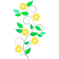 Sprig yellow flowers on a pink background on white