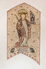 ancient painting depicting st. Barbara and the tower