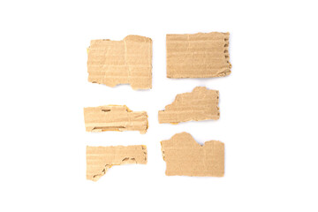 Recycled paper craft stick on a white background. Brown paper torn or ripped pieces of paper isolated on white background.