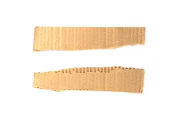 Recycled paper craft stick on a white background. Brown paper torn or ripped pieces of paper isolated on white background.