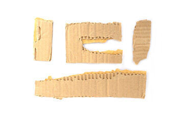 Recycled paper craft stick on a white background. Brown paper torn or ripped pieces of paper isolated on white background.