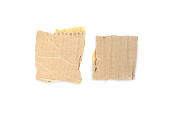 Recycled paper craft stick on a white background. Brown paper torn or ripped pieces of paper isolated on white background.