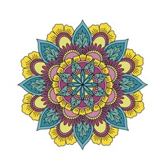 Multicolored ornament mandala without background. Floral pattern.