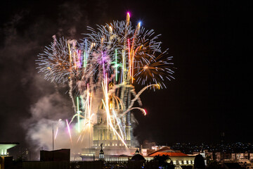 Famous National Capitol Building during fireworks in Havana, Cuba