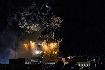 Famous National Capitol Building during fireworks in Havana, Cuba