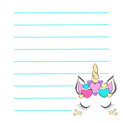 writing sheet with cute unicorn 