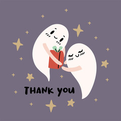 Illustrated halloween thank you greeting card with two ghost.