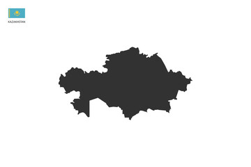 Fototapeta premium Kazakhstan black shadow map vector on white background and country flag icon left corner.