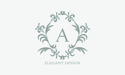 Exquisite design of an elegant monogram with the letter A in the center in gray. Logo for boutiques, cafes, bars, restaurants, invitations. Business style and brand of the company