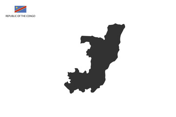 Fototapeta premium Republic of the Congo black shadow map vector on white background and country flag icon left corner.