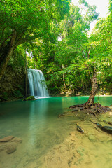Fototapeta na wymiar Erawan Waterfall in Thailand,Erawan Waterfall, Erawan National Park in Kanchanaburi, Thailand