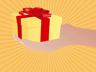 Hand hold gift. vector illustration