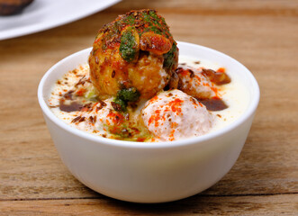 Dahi wada or dahi bhalla. This is delicious indian style food.