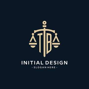 TB initial logo with scale of justice and shield icon