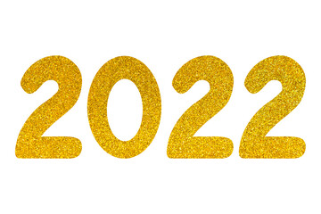 2022 new year in the form of glittering golden numbers on a white background. Design element. Clipart