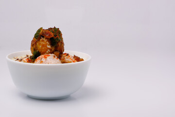 Dahi wada or dahi bhalla. This is delicious indian style food.