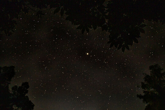 Planet Jupiter on center, between Aquarius and Capricornus constellations on a dark moonless night