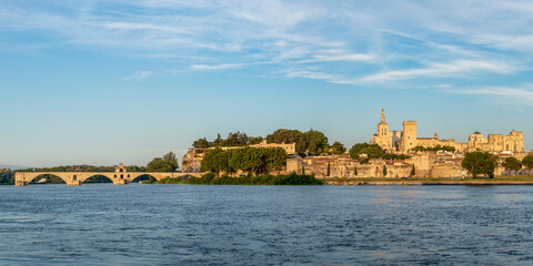 Obraz premium The Pont Saint-Benezet or Pont d'Avignon, a medieval bridge on the Rhone river in the town of Avignon, in southern France