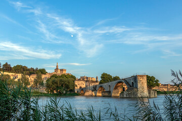 The Pont Saint-Benezet or Pont d'Avignon, a medieval bridge on the Rhone river in the town of Avignon, in southern France