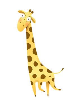 Funny imaginary giraffe drawing for kids and children, African humorous safari animal. Isolated vector giraffe clipart in watercolor style.