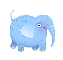 Funny imaginary elephant drawing for kids and children, African humorous safari animal. Isolated vector elephant clipart in watercolor style.