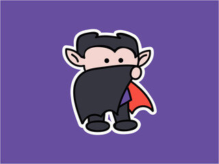 Cute and kawaii Dracula Hide Behind Cape Halloween Character Illustration Sticker