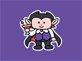 Obraz na płótnie Canvas Cute and kawaii Dracula Hold Drinking Glass Halloween Party Character Illustration Sticker