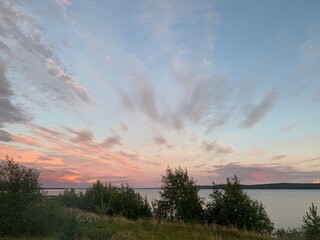 Fototapeta premium sunset over the lake Maslozero Karelia Russia
