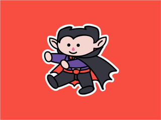 Cute and kawaii Dracula Walking Halloween Character Illustration Sticker